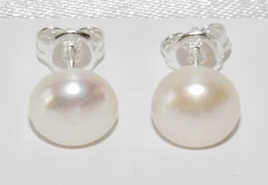 Sterling Silver (925) 8mm Freshwater Pearl Stud Earrings - Picture 1 of 5