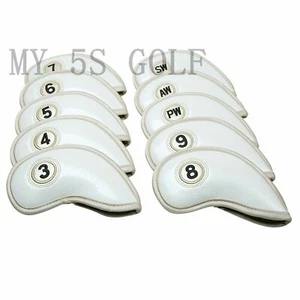 New 10pcs/set Synthetic Leather Golf Iron Head Covers Smooth Surface Golden Edge - Picture 1 of 13