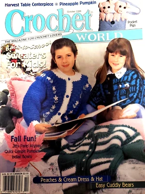 钩针世界杂志 1998 年 10 月回到学校毛衣美国免运费 — 第 1/2 张图片