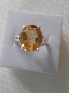 Oval Citrine 12x10mm 14K White Gold Plate 925 Sterling Silver Jewelry Ring Sz 8 - Picture 1 of 11