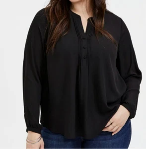Torrid Top durchsichtig Georgette Pintuck Knopfleiste Bluse schwarz Langarm 3 3X - Bild 1 von 6