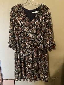 NWT - Chetta B. Brown & Black Floral Long Sleeve Dress - Size: 14 - Picture 1 of 8