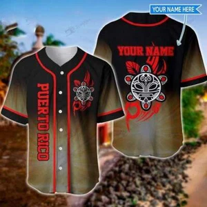 Custom Puerto Rico Taino Sun Baseball Tee Jersey Shirt Printed 3D - Picture 1 of 3