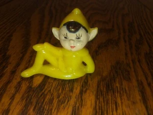 Cute Vintage Hard Plastic Yellow Lounging Pixie Elf-Marked-1 3/4" Tall - Picture 1 of 7