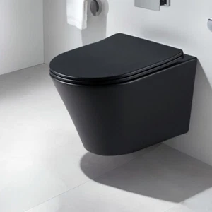 Drehspülung Wand Hänge WC Schwarz matt Spülrandloses Toilette Softclose WC-Sitz - Bild 1 von 13