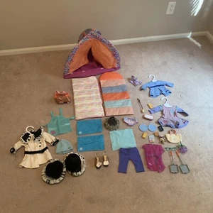 Lot Of 35 American Girl Doll Outdoors Tent Camping Outfits Clothes Food Shoes - Picture 1 of 8