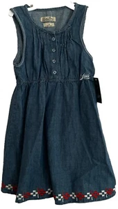 Lucky Brand Girls Dress Denim Blue Size 5 Embroidered New - Picture 1 of 7