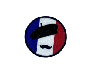 Embroidery patch sew badge  iron on glue transfer france flag moustache mustache - Picture 1 of 1