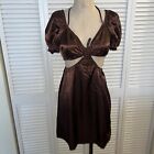 Divided Brown Party Dress 38 Small smocked elastic open side short mini sexy