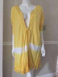 $238 NWT LETARTE SzS TIE FRONT PONCHO TUNIC COVER UP IN TYE DYE YELLOW - Picture 1 of 5