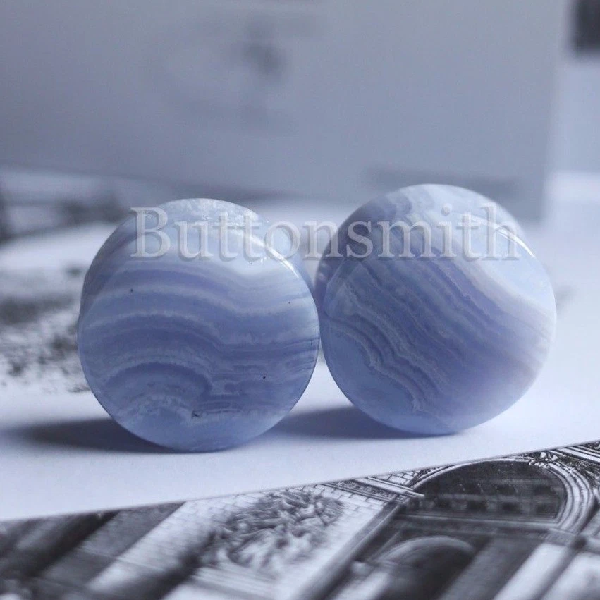 Par de tapones de piedra orgánica natural de ágata de encaje azul medidores oreja 2g - 1" 10 TAMAÑO Foto 1 de 4