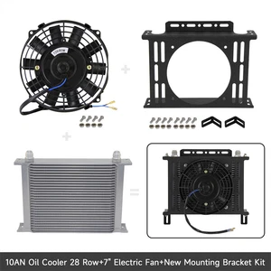 Universal 28 Row AN10 Engine Oil Cooler + 7" Fan Kit New Mounting Bracket Kit SL - Picture 1 of 10