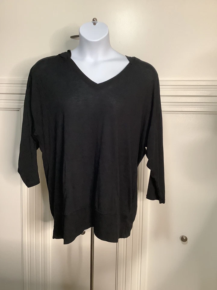 Plus Size 2X Black Harmony Balance ￼3/4 Sleeve Hooded Top - Image 1 of 4