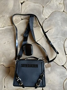 Steve Madden Black Satin Crossbody Bag Rhinestone Buckle 2 Strap Choices Bevelyn - Picture 1 of 11