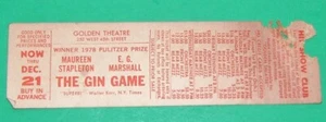 Vintage GOLDENES THEATERTICKET NEW YORK CITY - DAS GINSPIEL Maureen Stapleton - Bild 1 von 2