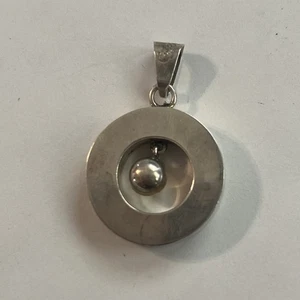 Vintage Taxco Sterling Silver Pendant  Modernist Round With Dangle Hallmarked - Picture 1 of 16