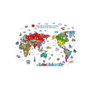 Wall Sticker World Map Animal Wallpaper Colorful Home Accessory Door - Picture 1 of 7