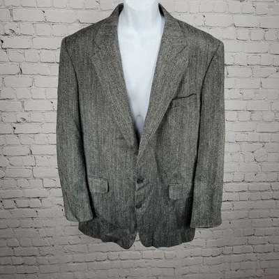 Blazer Abrigo Deportivo Stafford Negro Blanco Mezcla Lana Seda 2 Botones Muescas 44L Foto 1 de 4