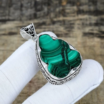 Nuvola Malachite Gemma Artigianale 925 Pendente Argento Sterling Festa Indossare - Immagine 1 di 4