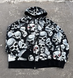 Famous Stars and Straps Zip-Up Skull Hoodie Vintage Y2K Skate L - Picture 1 of 8