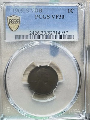 1909-S VDB Lincoln Wheat Cent PCGS VF30 - Image 1 of 4