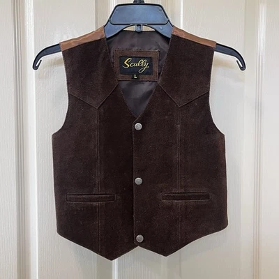 Chaleco de cuero gamuza marrón Scully Kids talla grande occidental Foto 1 de 4
