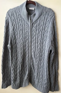 Croft & Barrow Women's Chunky Cable Knit Full Zip Gray Sweater Plus Size Preppy - Picture 1 of 5
