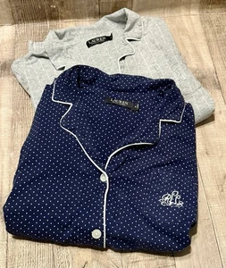 Lauren Ralph Lauren Pyjama 2-teilig Kragen Langarm grau marine gepunktet M 2 Sets - Bild 1 von 9