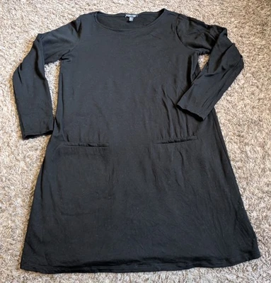 Vestido Camisa Eileen Fisher Negro Tencel Bolsillos Frontales Manga Larga M Foto 1 de 4