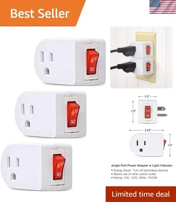 Adaptador de corriente 15A de un solo puerto conectado a tierra con interruptor de encendido/apagado - Ideal para electrodomésticos Foto 1 de 4