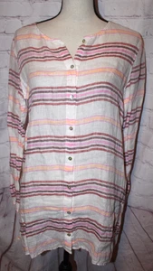 Camisa top túnica de lino a rayas múltiples para mujer St. Tropez West manga larga talla S - Imagen 1 de 2