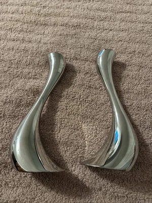 Georg Jensen Denmark Pair Of Cobra Silver Tone Candleholders 8”