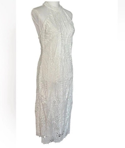 Abito Lulus taglia M bianco pizzo midi nuovo con etichetta festa matrimonio