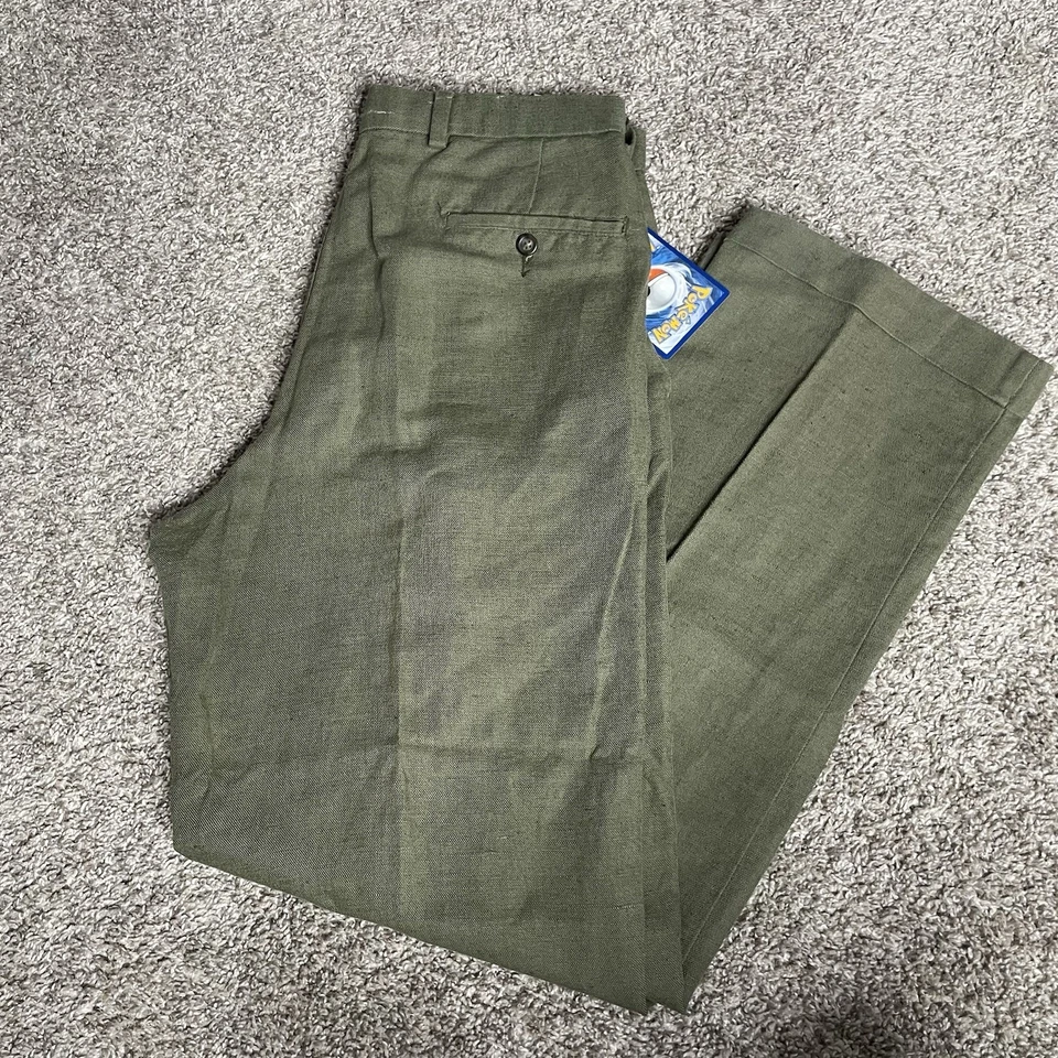 De Colección Pantalones Dockers Para Hombres 32x32 Lino Plisado Espiga Pantalones Relajados Oliva Foto 1 de 4