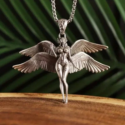 Serafino Angelo Gioielli Vintage Argento Sexy Dea In Piedi Ciondolo Collana - Immagine 1 di 4