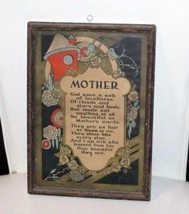 Vintage 30er, 40er Jahre Mutter liebes Motto Gedicht gerahmter Druck, sehr schön - Bild 1 von 4