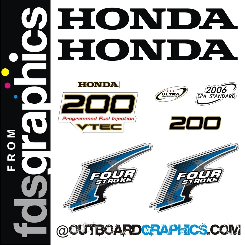 Honda BF200 200hp 4 stroke VTEC outboard engine decals/sticker kit - Image 1 of 1