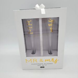 Mr. and Mrs. Bride and Groom Champagne Glasses/Flutes Mud Pie 2019 with Box