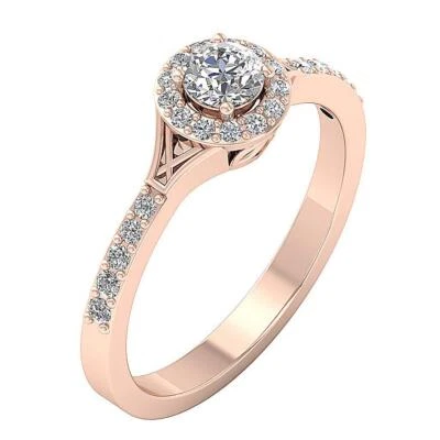 Halo Solitaire Anniversary Ring I1 G 0.60 Ct Genuine Diamond 14K Solid Rose Gold - Image 1 of 4