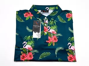 Yatta Golf Polo XL No Ka Oi Hawaiian Floral Flamingo Stretch Polo NEU Neu mit Etikett - Bild 1 von 5