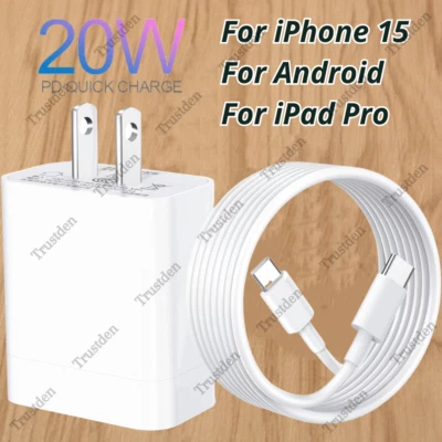 For iPhone 15 iPad Pro 20W USB C Fast Charger PD USB C Cord Type C Power Adapter - Image 1 of 4