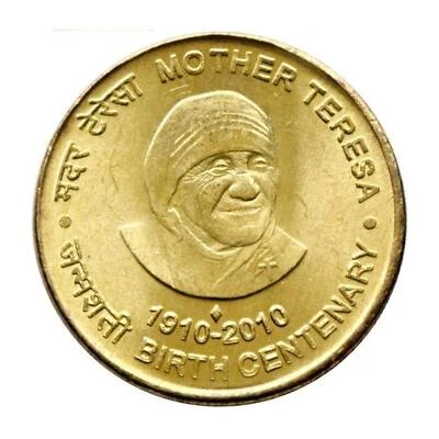 UNC Five 5 Rupees Mother Teresa Birth Centenary 2010 Indian Commemorative Coin - Image 1 of 2