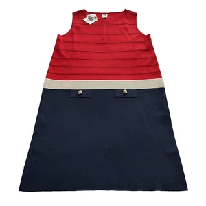 Anne Klein Woman Size Large Colorblock Knit Patriotic Sheath Nautical Dress NWT - Picture 1 of 20