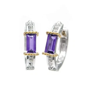 Andrea Candela 18k Yellow Gold Purple Amethyst Cable Hoop Earrings ACE437-A Gift - Picture 1 of 1