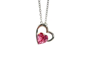 Pink Heart Swarovski Elements Crystal Necklace 18K Gold Plated *October* - Picture 1 of 3