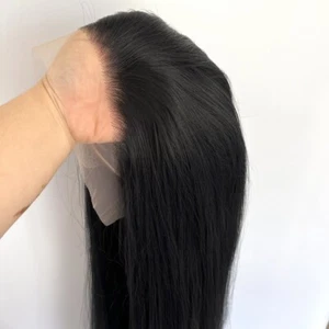 Weich Long Straight Schwarz Frontal Lace Wig Damen Hitzebeständiges Haar - Bild 1 von 8