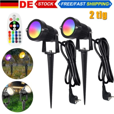 2X RGBW LED Gartenstrahler mit Erdspieß IP65 Außen G artenleuchte Fernbedienung - Bild 1 von 4