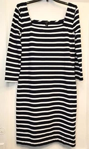 J Crew Size 0 Navy Ivory Striped 3/4 Sleeve Square Neck Women’s Knit Dress NWT - Picture 1 of 12