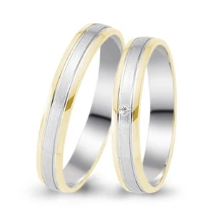 1 Paar Trauringe 333 Gold Weiss Gelbgold 0,005 ct Brillant Eheringe Gravur +Etui - Bild 1 von 4