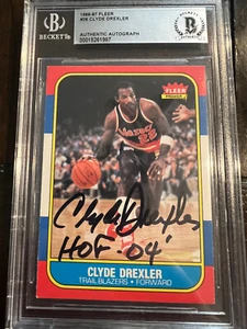 Clyde Drexler 1986-87 Fleer RC Auto Beckett BAS schönes seltenes Auto - Bild 1 von 2